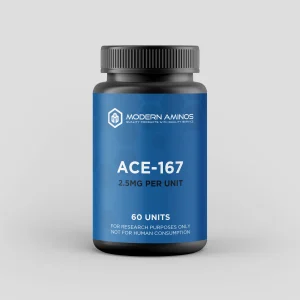 image of capsule bottle of ACE-167 from Modern Aminos. a novel synthetic peptide reference compound engineered for advanced research in endocrine regulation, hypogonadism models, and muscle wasting (cachexia) pathways. Operating as a selective peptide modulator of gonadotropic and anabolic signaling, ACE-167 enables laboratories to evaluate endogenous testosterone axis modulation and myocyte protein retention under catabolic stress.